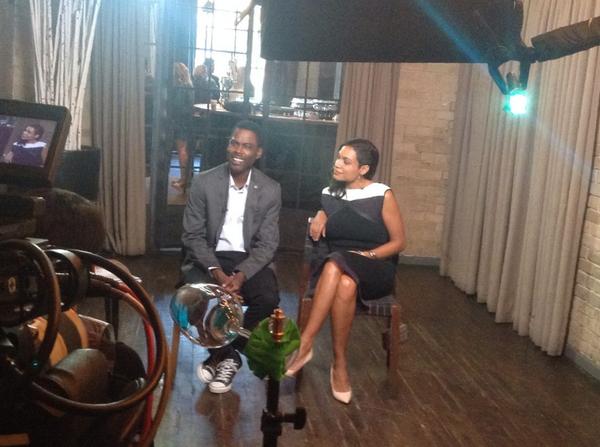 THR's tweet photo. Right now at #THRTIFF video lounge: @chrisrock and @rosariodawson explain how life is like a roll of toilet paper. http://t.co/k7HwvXu3GG
