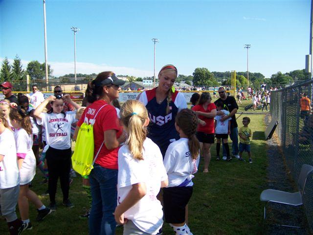 Carlee wishing Jennie Finch a happy birthday Saturday @ camp 