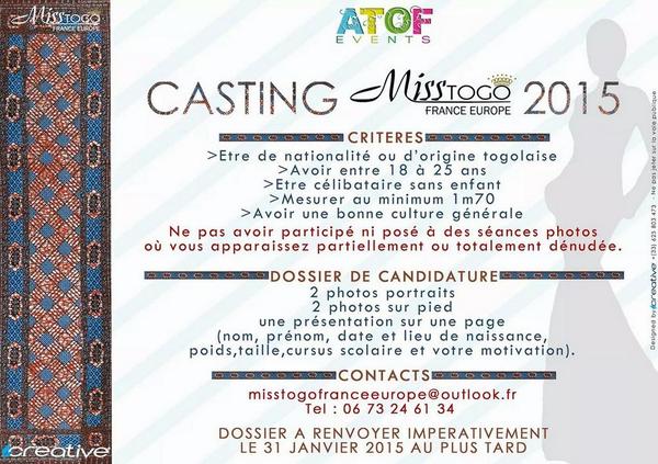 MISSTOGOFRANCE's tweet photo. Toutes à vos candidatures pour le casting @MISSTOGOFRANCE 2015. @Team228, @LaTeam228, @MiissS_So , @SexyTogolais http://t.co/4E13RLVe1D