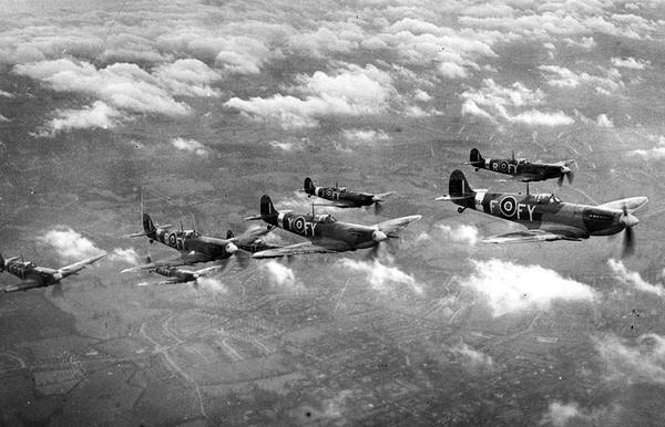 WWIIpix's tweet image. Eight British Supermarine Spitfires of No. 611 Squadron in flight, based at RAF Biggin Hill, England, 1942. #WW2