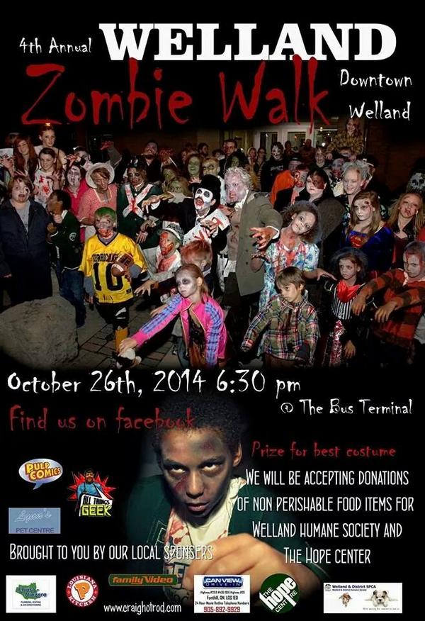 WeParkBikes's tweet photo. "@jamestakeo: This year's flyer for the #Welland #ZombieWalk! http://t.co/xOBBjNlOmm" - Great event, we're looking forward to it