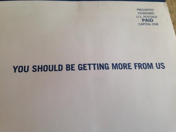 davescircus's tweet photo. @CapitalOne Is this a joke? You send more junk mail than anyone else. I get 1 or 2 things from you DAILY!? Stop!!!!!! http://t.co/TutxdOeNS2