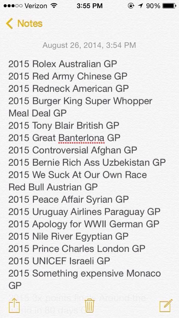 BurnieEcclestun's tweet photo. @FormulaOne2015 Fucking pricks the 'rich ass' Grand Prix is in Samoa not Uzbekistan…cunts http://t.co/hFUTbL0orH
