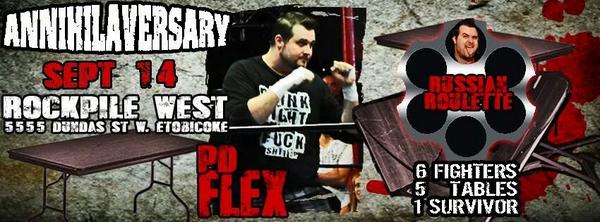DeathproofFight's tweet photo. #Annihilaversary #19Days @RockpileClub
5555 DundasSt.W Etobicoke
#6Men #5Tables #1Survivor
#RussianRoulette #Sept14 http://t.co/ykn4XXXDqP