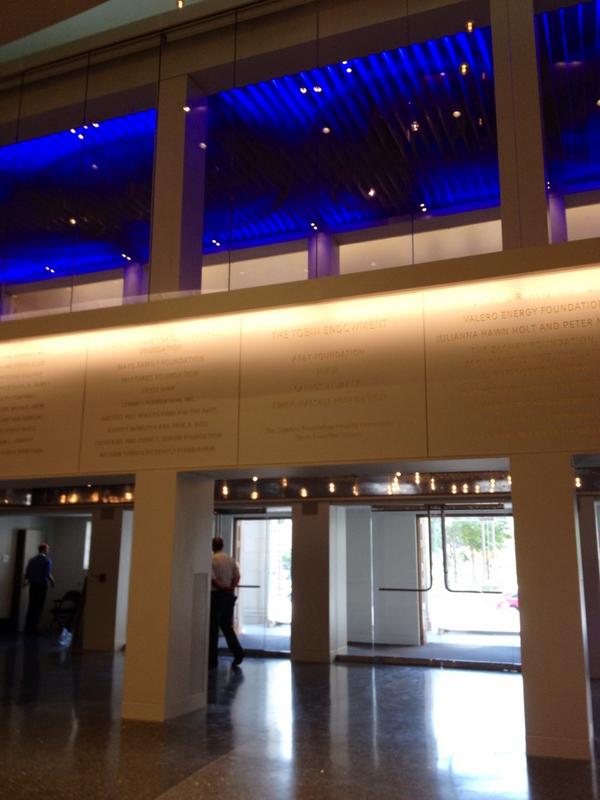 Dublin_PR's tweet photo. AT&amp;T Sky Wall &amp; River Portal dedicated today at The Tobin Center for the Performing Arts - final touches under way... http://t.co/wanqIdvCOn