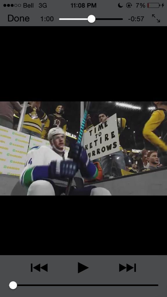 BradyTrett's tweet photo. In the new NHL 15 trailer, a Bruins fan thinks it's time for Alex Burrows to retire... http://t.co/Nl96o8IN8M