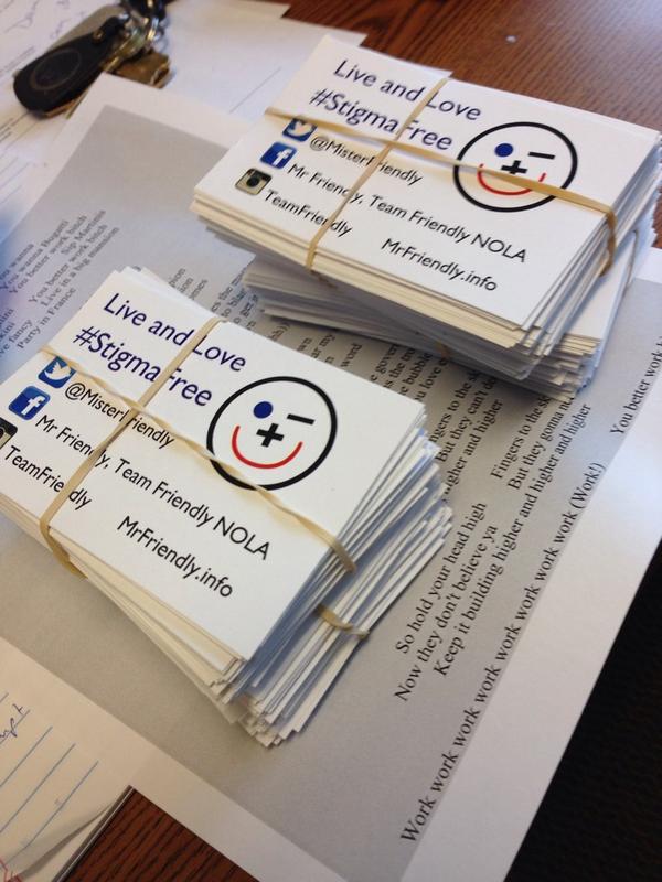 MrFriendly's tweet photo. #stigmafree handouts all prepped for #SD2014 #sdXL  @phoenixbarnola here comes #TeamFriendlyNOLA http://t.co/DrGmCtJeI8