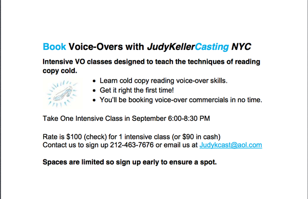 Intensive VO classes designed to teach the techniques of reading copy cold!
Classes every Tuesday evening in the Fall