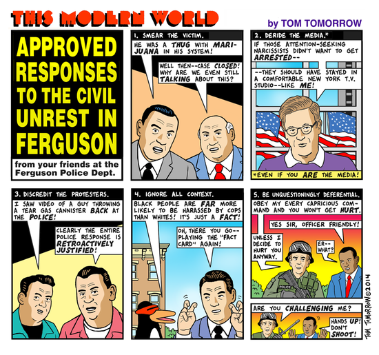 fuseboxradio's tweet photo. Once again Tom Tomorrow [@tomtomorrow ] is on point w/ the editorial cartoon commentary... #Ferguson http://t.co/3ZN9krwb0J
