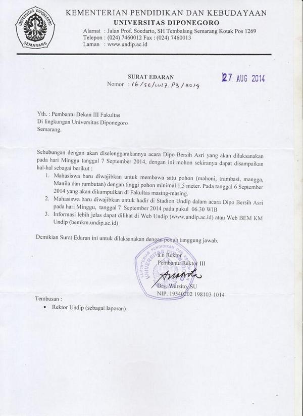 Surat Edaran PR III Undip mengenai pelaksanaan rangkaian ODM "Dipo Bersih Asri" tgl 7 Sept 2014
cc : <a href="/IndustriUndip14/">IndustriUndip2014</a>