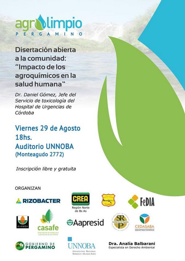 #Pergamino, este viernes en la UNNOBA, charla sobre #Agroquímicos y #Salud Humana. Cc <a href="/cesarbelloso/">Cesar Belloso</a> <a href="/pedrorossisr/">Pedro Rossi</a>