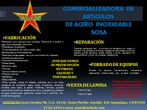 caainoxsosa's tweet photo. @Vendo_DF Fabricación y Reparación de Artículos de Acero Inoxidable para #NegociosConImpacto #empresas http://t.co/dgf8rQj0ZE