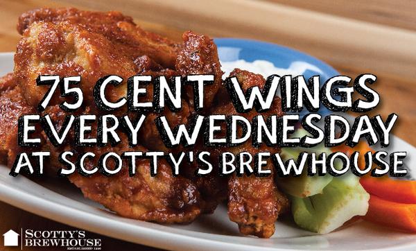 brewhouse's tweet photo. Every Wednesday our wings are only 75 cents at all Brewhouse locations. Stop in and try some tonight. http://t.co/tiea3CD6fS