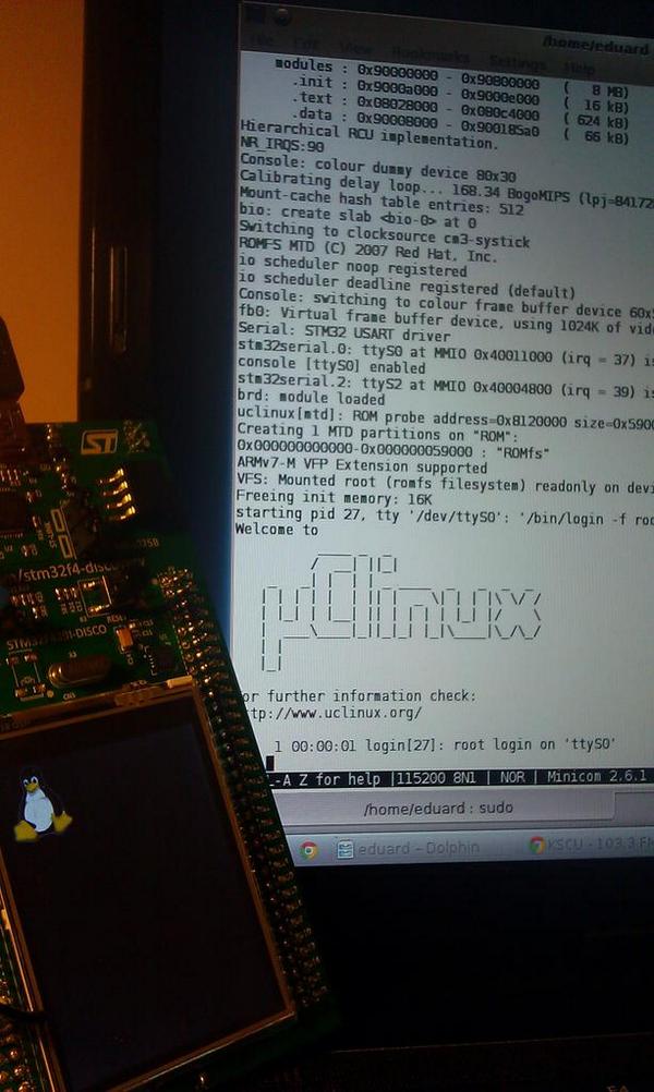 egavinc's tweet image. System running !! #stm32f4 with #uclinux @ST_World #embedded