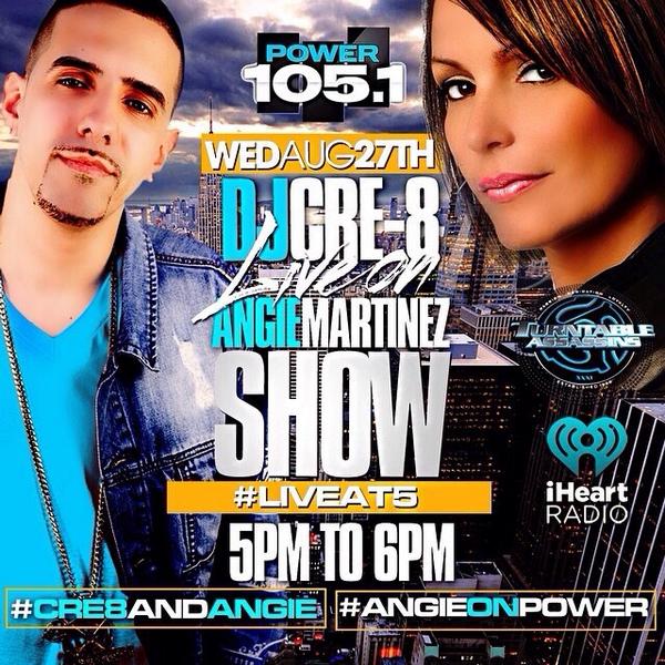 MrsAlexTeixeira's tweet photo. My ninja, my ninja!!! @djcre8 @angiemartinez 🎶🙌📻 #TUNEIN #CRE8ANDANGIE #LIVEAT5 #ANGIEONPOWER #POWER105 http://t.co/WB7CZ8EwIK