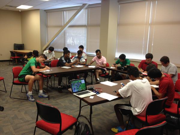 AstateMenSoccer's tweet image. Team meeting yesterday before heading out to practice! #redwolvesrising #howlyes #astatesoccer