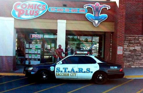 ZombieRunLLC's tweet photo. Courtesy of our friends #ComicsPlus in #Macon, #Geortia, the #ResidentEvil police car at #ZombieRun #GuardianCenter http://t.co/btQMp69hxu