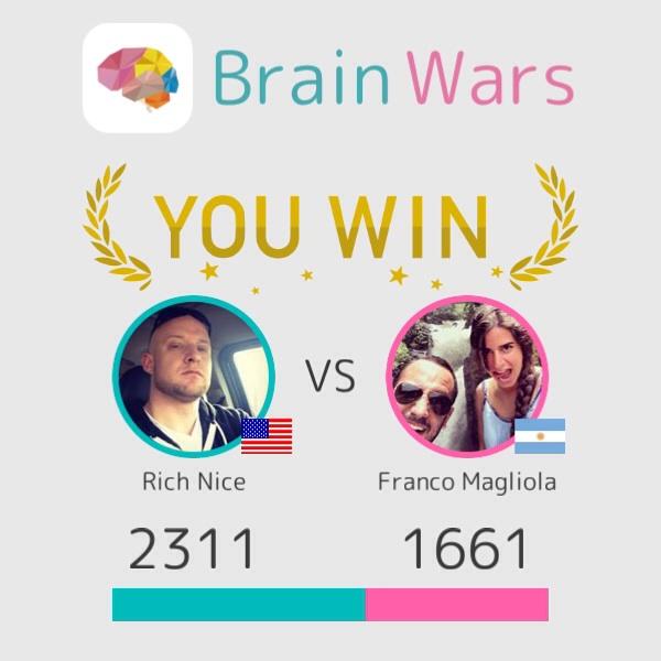 RichNice20's tweet image. I challenged Franco Magliola and won:) Let's play! #BrainWars brainwarsapp.com/b/618381