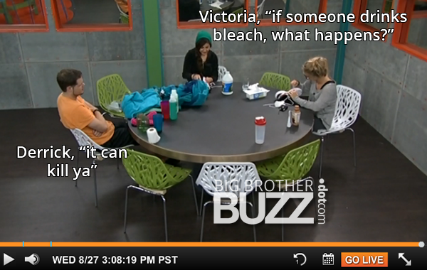 BigBrotherBuzz's tweet photo. Victoria & Nicole scrub Derricks tennis shoes with bleach while he watches.. #Misted #TheyOffered #BBLF #BB16 http://t.co/PZj8I8xVXg
