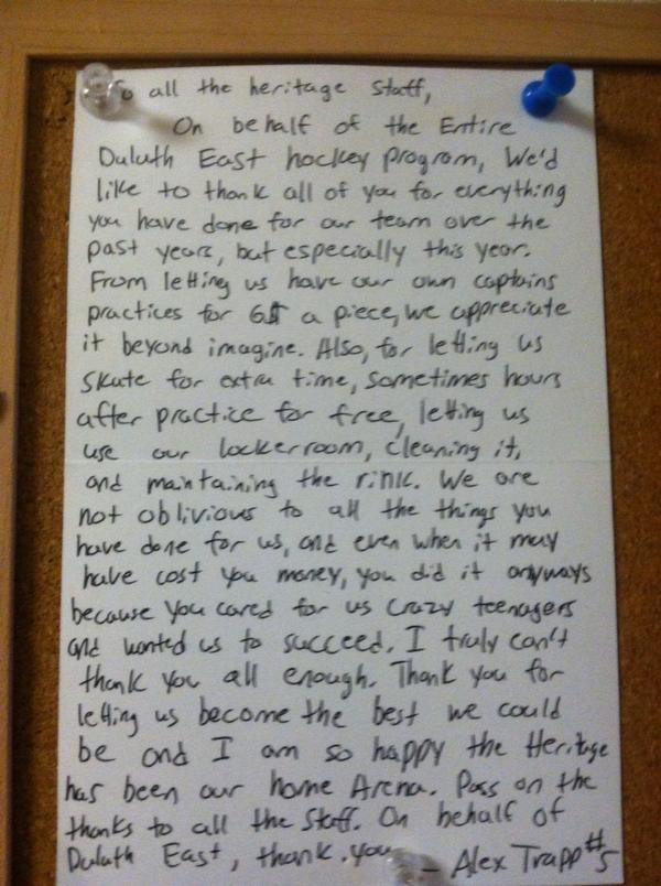 MinnHockey's tweet photo. This letter says it all. #CommunityHockey http://t.co/v6AKNK4VXG