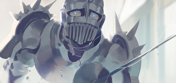 spikes 1boy armor solo male focus blue eyes full armor  illustration images