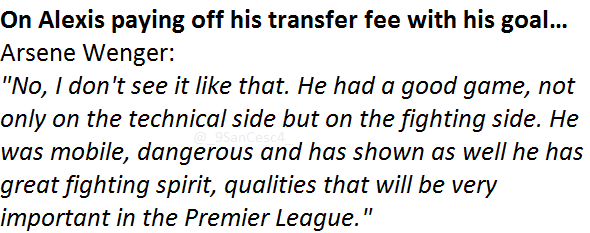 Arsene Wenger on Alexis paying off his transfer fee with his goal…

#Alexis9