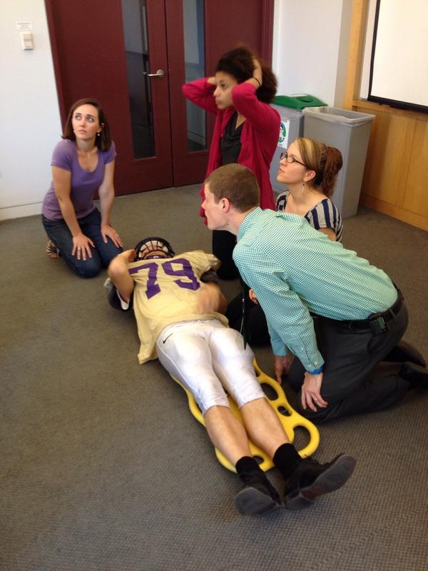 UVAFamMed's tweet photo. 3rd year FM and PMR residents learn about sideline management on injuries from Drs. Petrizzi and Diduch. Ps Go Dukes! http://t.co/UTdC7J6u1t