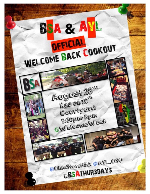 OhioStateBSA's tweet photo. It's going starting at 5:30 at Residence on tenth courtyard!! #BSAYL #BSAThursdays #WelcomeBack #BSAGotYou #AWOO http://t.co/DjRsriAX5z