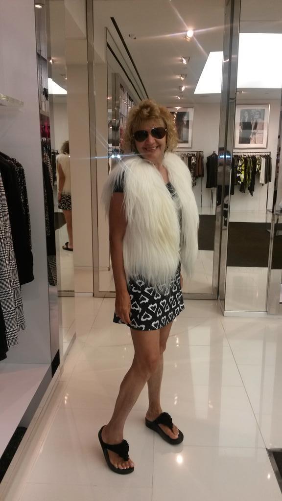 irinastarr's tweet photo. Spotted iri and eri trying fur in Michael kors deciding on what not to  buy first http://t.co/M3T52sqt54