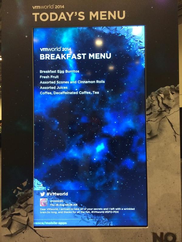 SavorSF's tweet photo. Join us for breakfast. @VMworld #VMworld http://t.co/e0uN7ooFUj
