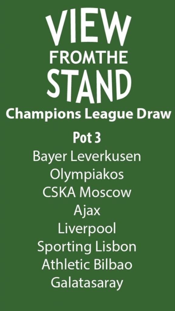 ViewFTStand's tweet image. #ChampionsLeagueDraw The pots for the Champions League draw