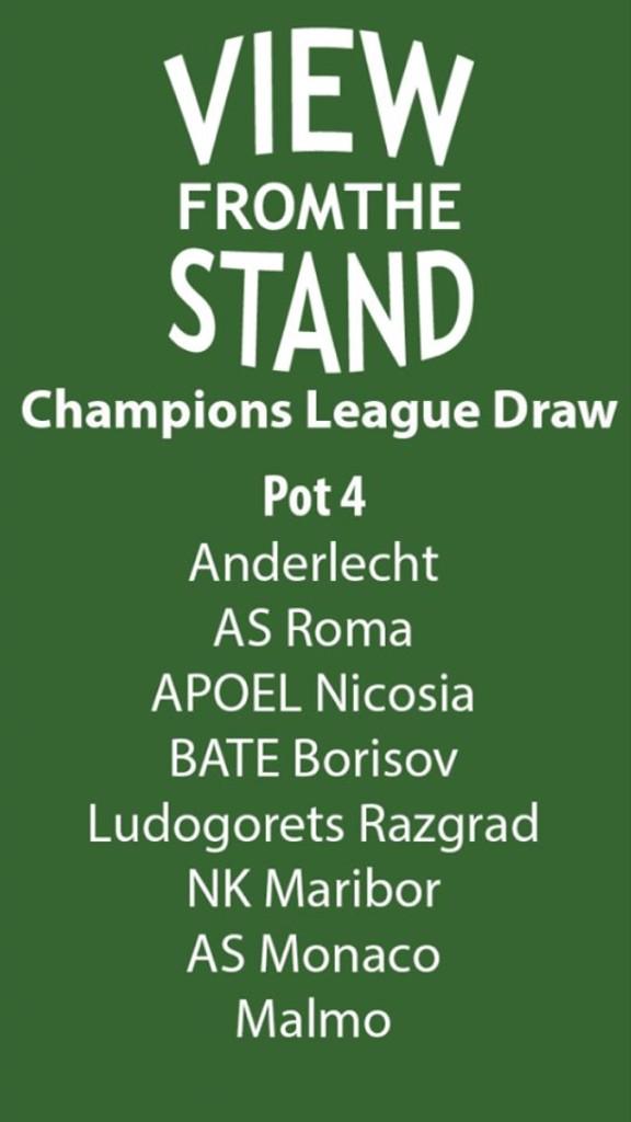 ViewFTStand's tweet image. #ChampionsLeagueDraw The pots for the Champions League draw