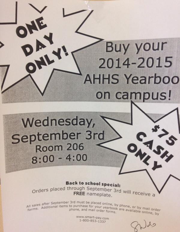 YellowJacketYB's tweet image. One day only! September 3rd!  Buy your 2015 YB on campus. $75 cash only.