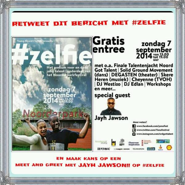 Jij komt toch zeker naar #zelfie onderdeel van #noorderparkfestival <a href="/DenieuweHavo/">De nieuwe Havo</a>
Meer info op <a href="/Yonofestival/">#zelfie</a> en #fb