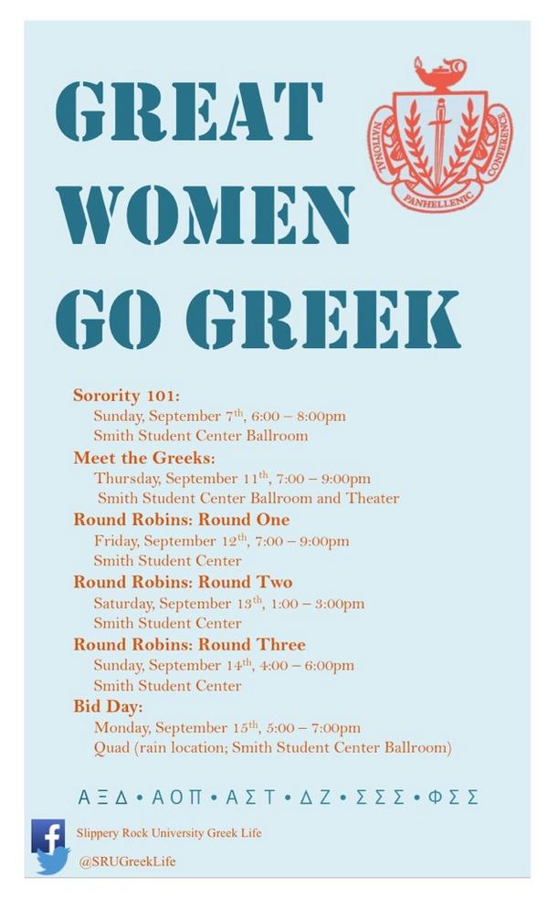 SRUPanhellenic's tweet photo. Tickets for the three rounds of Sorority Recruitment are on sale NOW at the SSC info desk! $5 to find your home! ❤️👭 http://t.co/PAZEc9tq2p