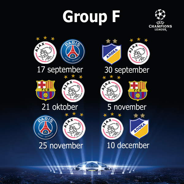 Het speelschema van #Ajax. Meer informatie over de kaartverkoop lees je hier: fal.cn/Xo #UCLdraw