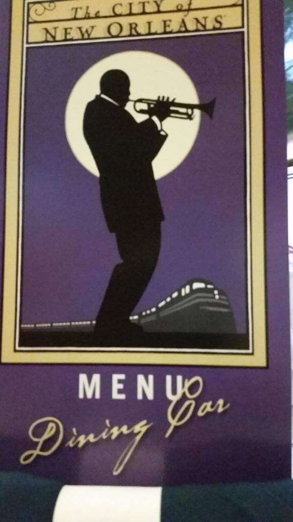The Amtrak City of New Orleans menu has a Jazz theme! Bamboula 2000 on the way 2 Chicago.