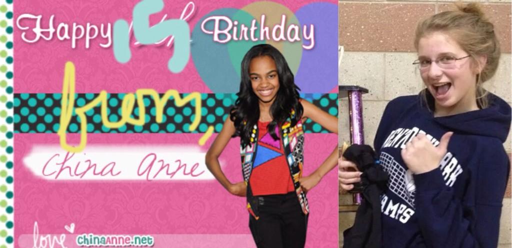 A casual postcard from China Anne McClain to Jackie on her bday HAPPY BURTHDAY 