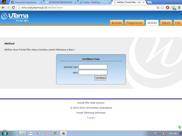 <a href="/UTama2014/">UTama Angkatan 2014</a> silahkan register untuk mengetahui jadwal perkuliahan, nilai kuliah dan informasi akademik lainnya