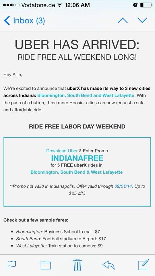I am so excited Uber is coming to IU! Plus 5 free rides!