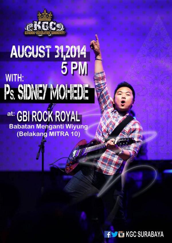 KGCSurabaya's tweet photo. HELLO all..
Join us this sunday celebration. With special guest @SidMohede
5 pm at GBI ROCK ROYAL http://t.co/Sk0Njr4j8t