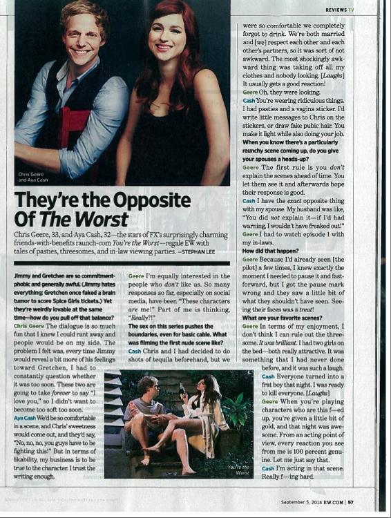 Entertainment weekly interview!! With @maybeAyaCash @YTWFX #YoureTheWorst