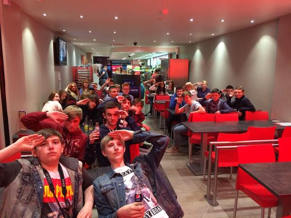 GHS_SocSubs's tweet photo. It wasn't all tears though! Here are the troops in the officers' mess. Nice face jack! #Battlefields2014 http://t.co/4tT1bRQNMv