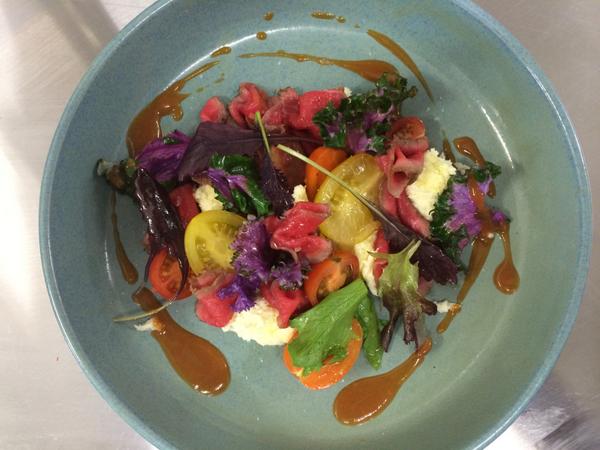 Tasmanian farmed Buffalo Carpaccio, mozzarella, mustard dressing, leaves - on tonight at SMOLT