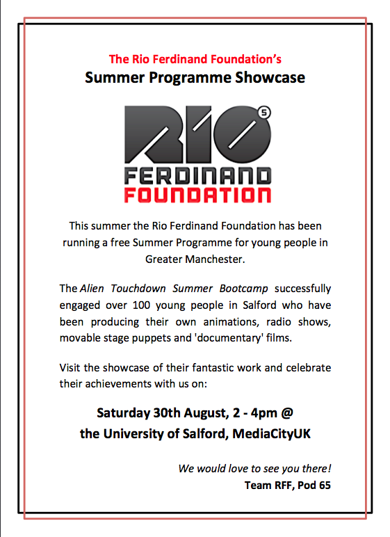 Visit us at <a href="/MediaCityUK/">MediaCityUK</a> Sat 2-4pm for a showcase of young creatives' great work with @MediaCityAlien:  #GetInSalford