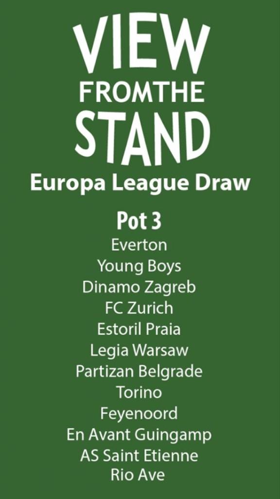 ViewFTStand's tweet image. Here are the pots for today's #UELdraw #EuropaLeague #Everton #Tottenham