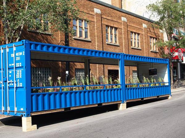GreenShopHub's tweet photo. #Montreal's shipping container parklets turn streets into places. http://t.co/IFKDWBenOe http://t.co/x8V0Hry7wR
