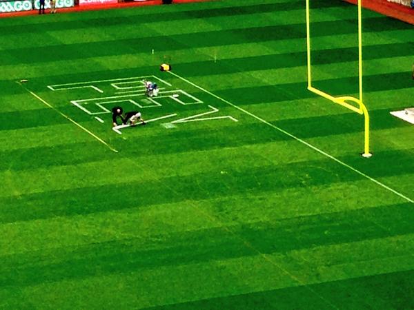 CentreCountyRep's tweet image. Happening Now: Painting the #PennState letters in the end zone for the @CrokePkClassic in Dublin.