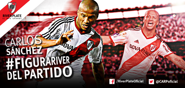 RiverPlate's tweet photo. Carlos Sánchez, la #FiguraRiver del partido ante Defensa y Justicia: http://t.co/hlUfqmKanf http://t.co/jHf7cJqJbb