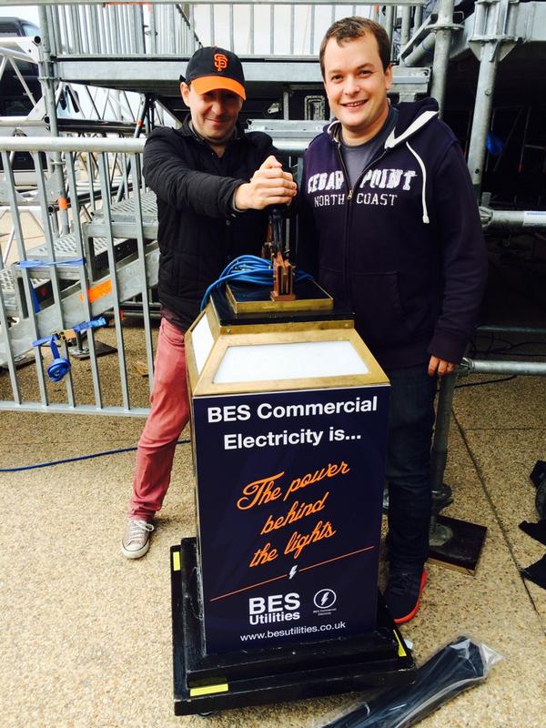 IlluminationFri's tweet photo. @IlluminationFri @974RockFM  We caught Hywel and Jamie attempting to turn the Illuminations on early !! http://t.co/1mHGkgQL7K